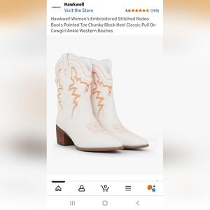 Hawkwell Women's White and Orange Embroidered Boots